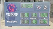  ??  ?? The Corryong Demons’ new scoreboard pays tribute to the support provided by the Mathoura FNC and Moama FNC.