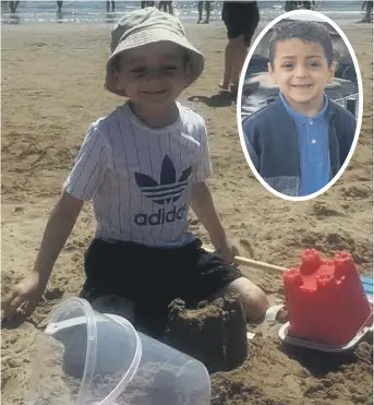  ??  ?? Bradley enjoying his holiday on the beach in Scarboroug­h, and inset, at the Sea Life Centre.