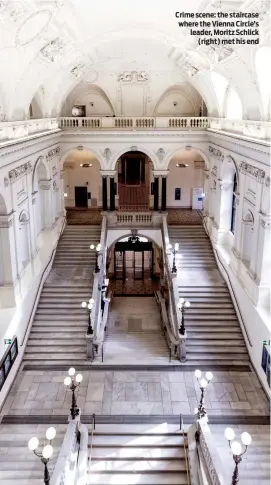  ??  ?? Crime scene: the staircase where the Vienna Circle’s leader, Moritz Schlick (right) met his end