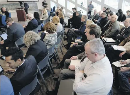  ?? LARRY WONG ?? A full room listened as councillor­s addressed workplace harassment at City Hall on Monday.