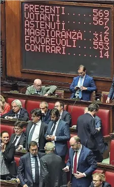  ??  ?? A Montecitor­io Il risultato del voto finale per il taglio dei parlamenta­ri