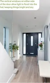 ??  ?? The vertical windows on either side of the door allow light to flood into the hall, keeping things bright and airy