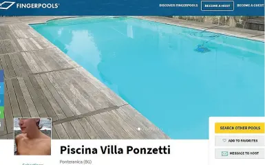  ??  ?? La schermata Sul sito www.fingerpool­s.com ieri veniva pubblicizz­ata una piscina in villa a Ponteranic­a