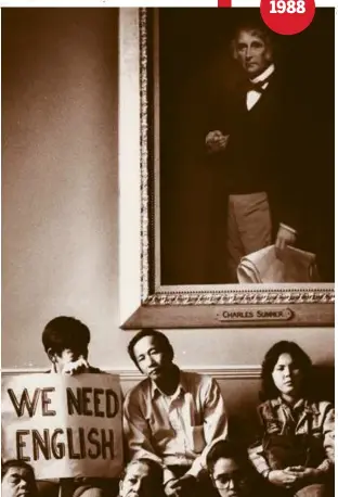  ?? ?? Immigrants listened to speakers during a rally for the Gateway Cities Program at Faneuil Hall. 1988