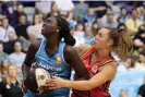  ?? Photograph: Kelly Defina/Getty Images ?? Nyadiew Puoch and Isobel Borlase play against each other in the WNBL in February.