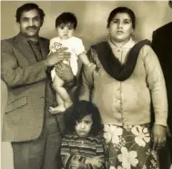  ??  ?? From top: Saira today; with her husband Steve and children Zac and Amara; Saira (front) with her parents in 1975