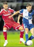  ?? Picture: Ady Kerry ?? Max Ehmer, left, in action against Bristol Rovers last season for Gills