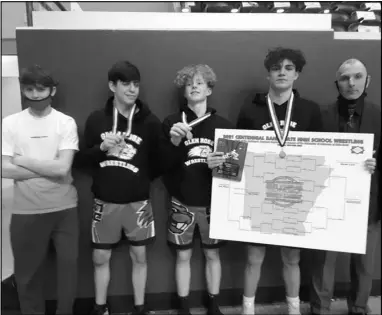  ?? Special to the MDR ?? The Glen Rose wrestling team poses for a group photo after competing in the state wrestling tournament last week. From left to right are Aidan Huth, Lakoda Caldwell, Cameron Graham, Brayden Phillips, and wrestling coach Doug McGuire.