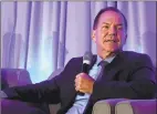  ?? Contribute­d photo ?? Tudor Investment Corp. founder Paul Tudor Jones II speaks at the Greenwich Economic Forum at the Delamar hotel in Greenwich in 2018. Jones will return to speak at the second edition of the GEF, which is set to begin Tuesday.