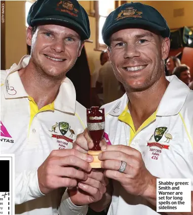 ??  ?? Shabby green: Smith and Warner are set for long spells on the sidelines