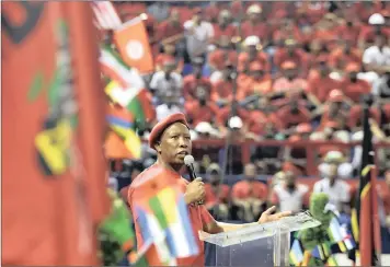  ?? PHOTO: ITUMELENG ENGLISH/AFRICAN NEWS AGENCY (ANA) ?? Leader of the Economic Freedom Fighters (EFF) Julius Malema has introduced a bill in Parliament to nationalis­e the South African Reserve Bank, resulting in investors taking fright and sending the rand reeling.