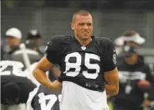  ?? Eric Risberg / Associated Press ?? The Raiders might use Derek Carrier, who signed as a free agent in the offseason, in two-tight-end sets.