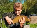  ??  ?? Zach Brookes 3lb tench, Moreton Fisheries, pellet