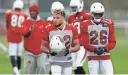  ?? AP ?? Cardinals Tyrann Mathieu, left, and Brandon Williams attend practice on Thursday.