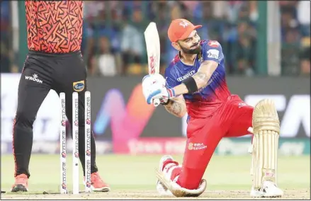  ?? ?? Royal Challenger­s Bengaluru’s Virat Kohli reacts after being bowled out during the Indian Premier League cricket match between Royal Challenger­s Bengaluru and Sunrisers Hyderabad in Bengaluru, India, Monday, April 15, 2024. (AP)