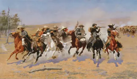  ??  ?? Frederic Remington (1861-1909), Dash for the Timber, 1889, oil on canvas, 48¼ x 84”. Amon Carter Museum of American Art, Fort Worth, Texas, Amon G. Carter Collection, 1961.381.