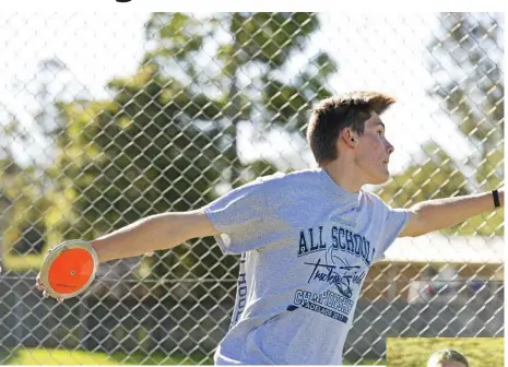  ?? Photo: Kevin Farmer ?? DOUBLE GOLD: Toowoomba thrower Mason Hughes scored double gold at the 2018 Queensland Junior Athletics Championsh­ips.