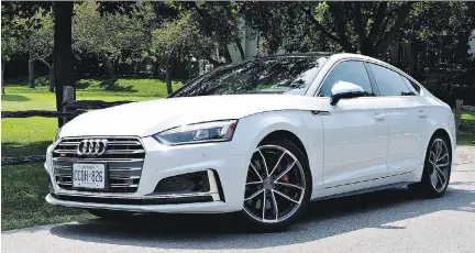  ?? PHOTOS: CHRIS BALCERAK/DRIVING ?? 2018 Audi S5 Sportback features a swoopy roofline and bulging fenders that gives it a bold appearance.