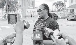  ?? CMC ?? Guyana Teacher’s Union General Secretary Coretta McDonald speaks to reporters.