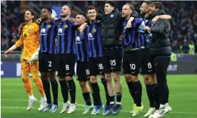  ?? Photograph: Matteo Bazzi/EPA ?? Inter’s players celebrate their victory over Juventus in the Derby d’Italia.