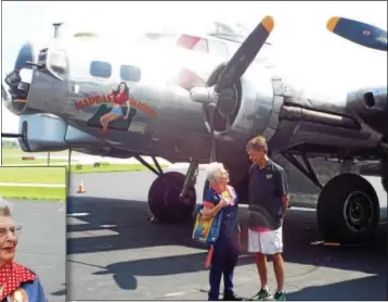  ?? PHOTO COURTESY OF PHILP STEIN ?? Pilot David Lyon and Mae Krier, a Rosie the Riveter, stand by the B-17 Flying Fortress.