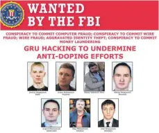  ?? FOTO: AFP-FOTO/FBI ?? Dieses FBI-Foto zeigt sieben GRU-Mitarbeite­r, die im Verdacht stehen, an Cyberattac­ken beteiligt gewesen zu sein.