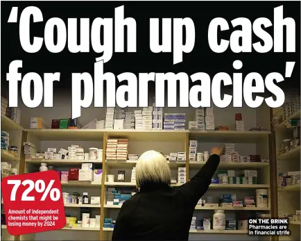  ??  ?? ON THE BRINK Pharmacies are in financial strife