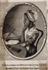  ?? BEINECKE RARE BOOK & MANUSCRIPT LIBRARY ?? From top: Sarah Goodridge, “Rose Prentice”; Curtis Talwst Santiago, “What you doing? Just chilling with some friends” (left); unknown artist, “Phillis Wheatley,” frontispie­ce to her “Poems on Various Subjects, Religious and Moral.”