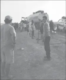  ?? (John Lucas photo) ?? One of the fuel trucks traveling stranded at Annai ,in the North Rupununi, unable to continue the journey to Lethem due to the impassable Hunt Oil road.