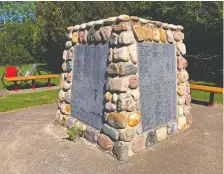  ?? LISA JOHNSON ?? A monument in St. Albert Cemetery holds the names of 98 mostly schoolaged Indigenous kids buried in unmarked graves on what is now the grounds of Poundmaker's Lodge.