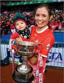  ??  ?? Louth’s Susan Byrne celebrates with Senan Byrne.