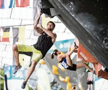  ?? Foto: Nils Nöll ?? Der Frankfurte­r Jan Hojer gehört als Boulder Europameis­ter zu den großen Hoffnungen der deutschen Kletter Mannschaft.