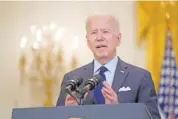  ?? AP PHOTO/PATRICK SEMANSKY ?? President Joe Biden speaks about the April jobs report in the East Room of the White House on Friday in Washington.