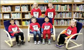  ?? Submitted Photo ?? “Pawsitive” and Wise Students for the month of May at Glenn Duffy Elementary School were honored at the school’s monthly Rise and Shine assembly May 1. Pictured wearing the T-shirts they were given are PAWS award winners Avery Hannah of Bella Vista...