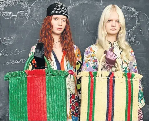  ??  ?? Gucci all natural material bags are part of their new Equilibriu­m range — an online platform communicat­ing their commitment to maintainin­g positive environmen­tal and social impact.