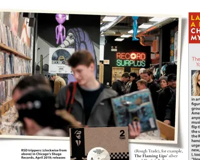  ??  ?? RSD trippers: (clockwise from above) in Chicago’s Shuga Records, April 2019; releases by Jerry Dammers, ELP, The Coterie, Charlie Parker and Elton John; rival completist­s in Hamburg ring round to get that Bardo Pond rarities LP.