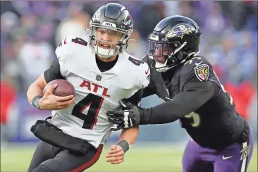  ?? Getty Images/Tns — Todd olszewski ?? Though Falcons owner Arthur Blank stopped short of saying Desmond Ridder (4) would be the Falcons’ starting QB in 2023, he did see promise ahead.