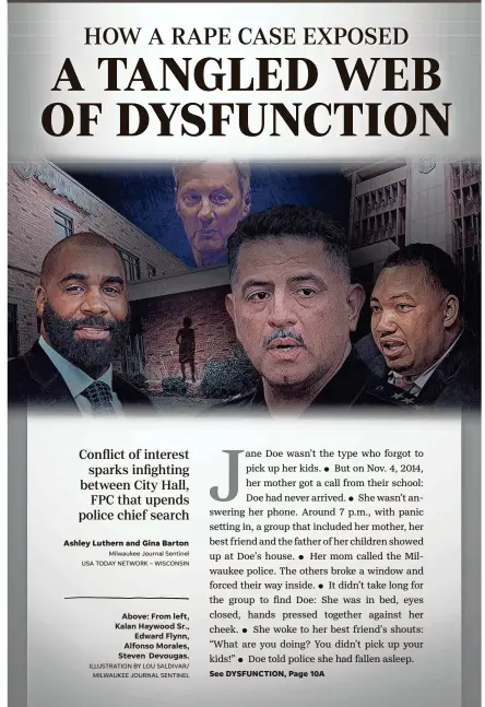  ?? ILLUSTRATI­ON BY LOU SALDIVAR/ MILWAUKEE JOURNAL SENTINEL ?? Above: From left, Kalan Haywood Sr.,
Edward Flynn, Alfonso Morales, Steven Devougas.