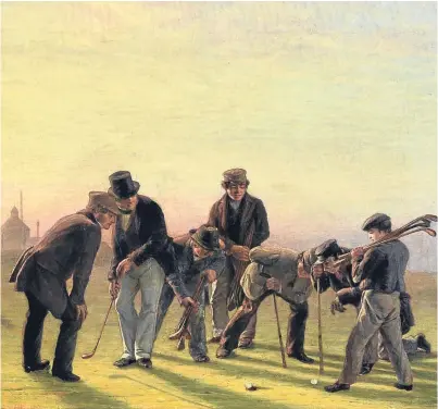  ?? Picture: Mike Day/Saltire News. ?? A section ‘A Summer Evening on the Musselburg­h Links: Golfers’ which was painted by Charles Lees in 1859. The painting will go under the hammer on Wednesday.