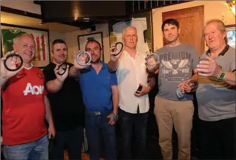  ??  ?? Pictured at the charity rings tournament at Ollie Mullen’s bar, Derek Noer, Larry Gorman Nial Mooney, Brian Fitzpatric­k, Colin Mc Grain and Tommy Dalton