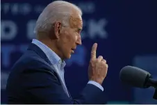  ?? AP Photo/Carolyn Kaster ?? Democratic presidenti­al candidate former Vice President Joe Biden speaks at the Plumbers Local Union No. 27 training center Saturday in Erie, Pa.