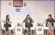  ?? SUBHANKAR CHAKRABORT­Y/HT ?? (From left) Basketball players Akanksha Singh, Divya Singh and Prashanti Singh at the Hindustan Shikhar Samagam inLucknow on Saturday.