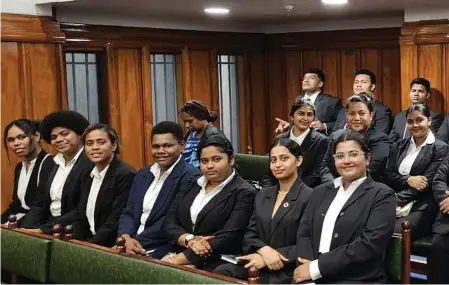  ?? Photo: Parliament of Fiji ?? University of the South Pacific law students in Parliament on April 15, 2024.