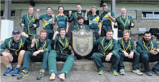  ?? PHOTO: LINDA ROBERTSON ?? The dynasty continues . . The champion Green Island cricket team with the Bing Harris Trophy at Sunnyvale Park on Saturday. Back row (from left): Jeremy Waldron, Blake ButtarScur­r, Josh Kellet, Nathan Watt, Jack Pryde, Christi Viljoen, Bill Price....