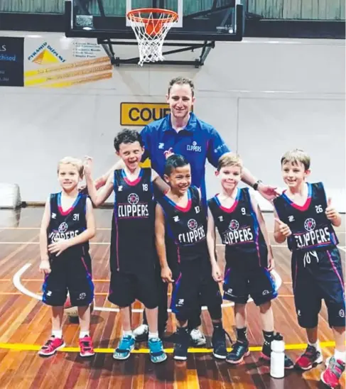  ??  ?? Robina man Chris Dicker with a group of young charges from the Coombabah Clippers; kayaking with younger brother Josh on a family holiday as kids; with mum Debbie Williamson; and (below) North Gold Coast Seahawks president Ben McGrath speaks to media.