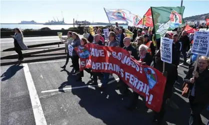  ?? Photograph: Glyn Kirk/AFP/ Getty Images ?? Any legal action by trade unions against P&O Ferries would be the first big test of workers’ rights after Brexit.