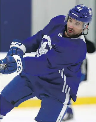  ?? DAVE ABEL ?? Maple Leafs centre Nazem Kadri is off to a strong start offensivel­y, but it’s his defensive play that is drawing raves. “I never clued in before that if you play good defence, you’re going to be on top of guys,” he said.