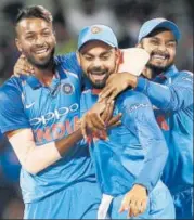  ?? REUTERS ?? The emergence of Hardik Pandya (left) means Virat Kohli has firepower to aim at the opposition in a variety of conditions.