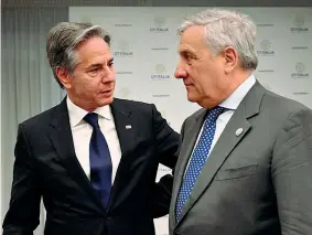  ?? ?? Diplomazia Il ministro degli Esteri Antonio Tajani ieri con il segretario di Stato Usa Antony Blinken