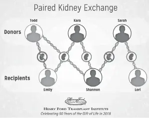  ??  ?? The intricate donor-recipient chain allowed more patients to get new kidneys even though their anticipate­d donors weren’t matches.